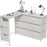 L Shaped Corner Dressing Table with 6 Drawers & Side Pocket White Vanity Desk with USB & Power Ports, Fabric Drawers, Modern Desktop Organiser for Bedroom, Makeup Room Image 5
