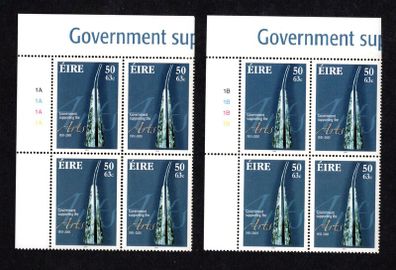 2001 Ireland Government Supporting the Arts Commemorative Commemorative Plate Blocks 1A1A1A1A & 1B1B1B1B Stamp Mint Never Hinged (MNH)