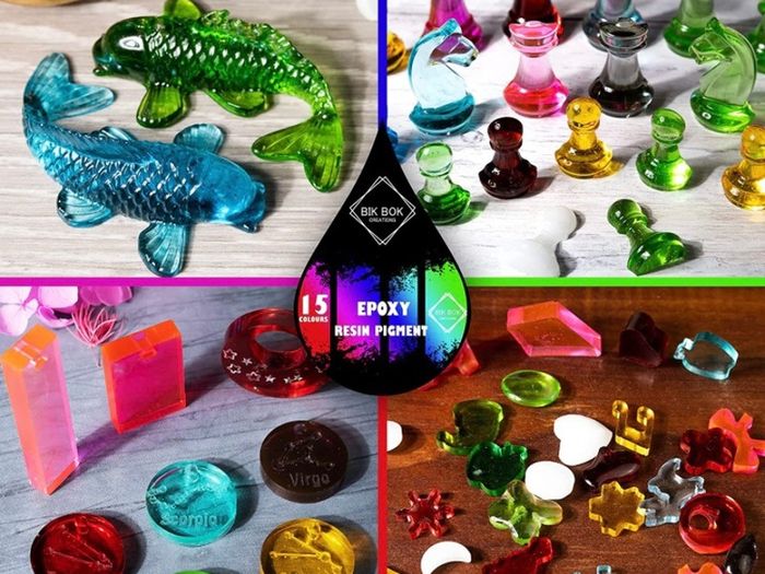 16 Highly Concentrated Resin Pigment Liquid Dye by Bik Bok Creations - 16 Epoxy Colours Lightfast Intense and Inter-mixable, Perfect for Jewellery Making and Other DIY Arts and Crafts (FREE POSTAGE)