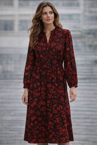 Gorgeous Ladies Red Floral Dress: Size 12