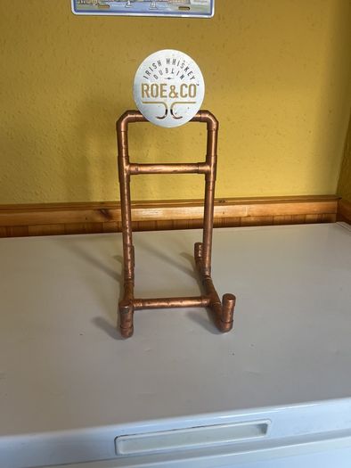 Irish whiskey Dublin. Roe& co display made from copper pipe