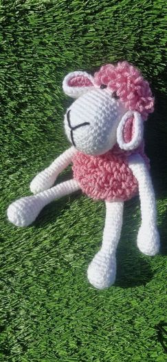 Handmade Crochet Lamb Plushie - Pink & White, 23cm