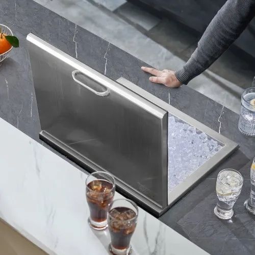 Drop in Ice Chest, 20"L x 16"W x 13"H Stainless Steel Ice Cooler, Commercial Ice Bin with Hinged Cover