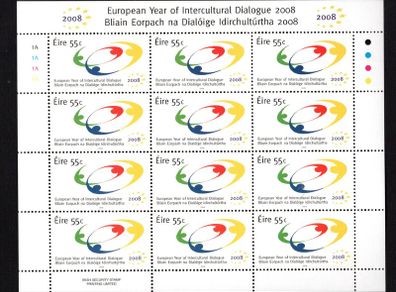 2008 Ireland European Year of Intercultural Dialogue Stamp Sheetlet Plate 1A1A1A1A Mint Never Hinged (MNH)