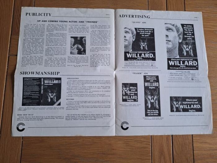 1971 Willard Pressbook & Press Kit Synopsis & Press Photos