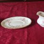 3 Piece Royal Albert Victoriana Rose Bone China Gold Gilt Gravy Boat, Gravy Boat Saucer And Square Dip Dish Set Made In England Image 2