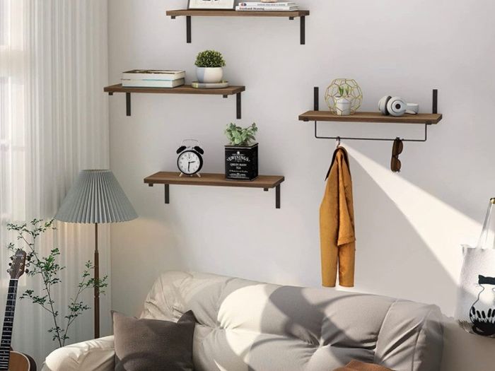 Floating Shelves Set of 4, Rustic Wooden Shelves for Wall 40cm Length