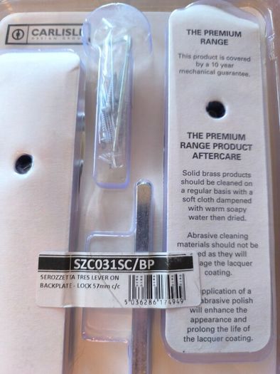 Serozzetta Tres Lever On Backplate Door Handle Lock 57mm C/C Satin Chrome Colour Sold In Pairs