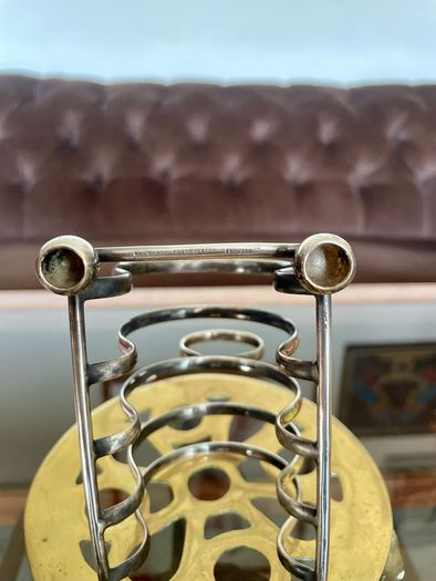 Antique Art Deco Silver Plated Toast Rack Made in England 4 Slice Rack Letter Rack Organiser Ball Feet
