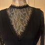 Mint Velvet - Black V Neck Top with Black Lace Sleeves and Neckline Size Medium Image 3