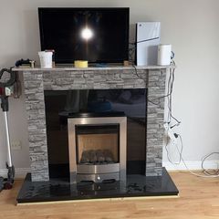 Gas Fire with Black Marble and wooden surround