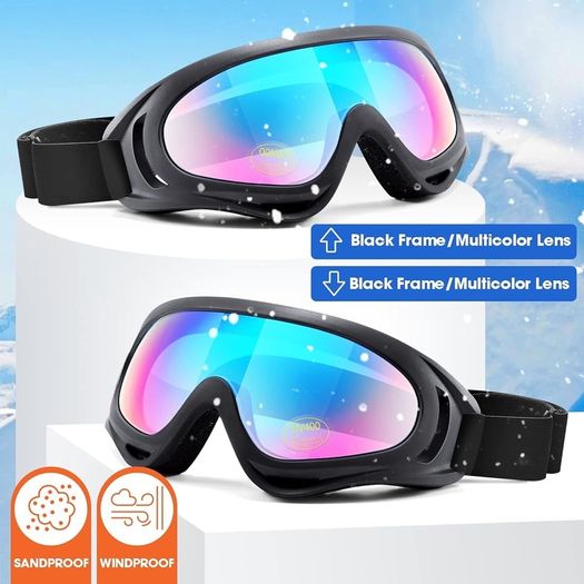 MULTIPLE COLOURS AVAILABLE 2-Pack Ski Goggles, Compatible Snowboard Goggles for Kids, Teens, Youth, Boys, Girls, Men and Women, Motorcycle Goggles, Wind Resistance Goggles