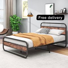 Double Size Bed Frame with Headboard,Oval-Shaped