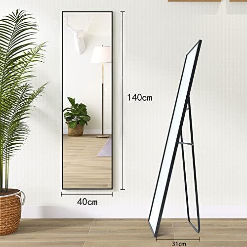 Full Length Mirror 140x40cm Free Standing, Hanging or Leaning, Large Floor Mirror with Black Aluminum Alloy Frame for Living Room or Bedroom