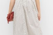M&amp;S - Pure Cotton Polka Dot Ruffle Midi Skater Dress