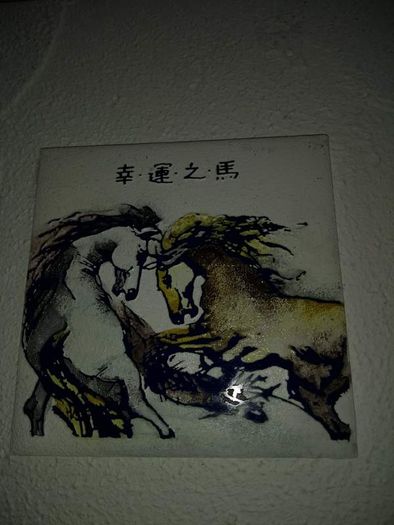 Lovely picture of still life of chaines horses rought on it The lucky house.