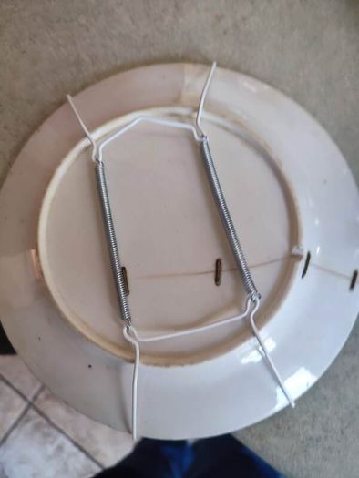 Lovely Very Old Bone China Hanging Plate Have Been Stapled..
