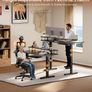 Standing Desk, 140cm U Shaped Height Adjustable Desk with Monitor Stand, Electric Sit Stand Rising Table with Sockets, Gaming Computer Table with LED Light for Home Office Workstation, Black Image 7