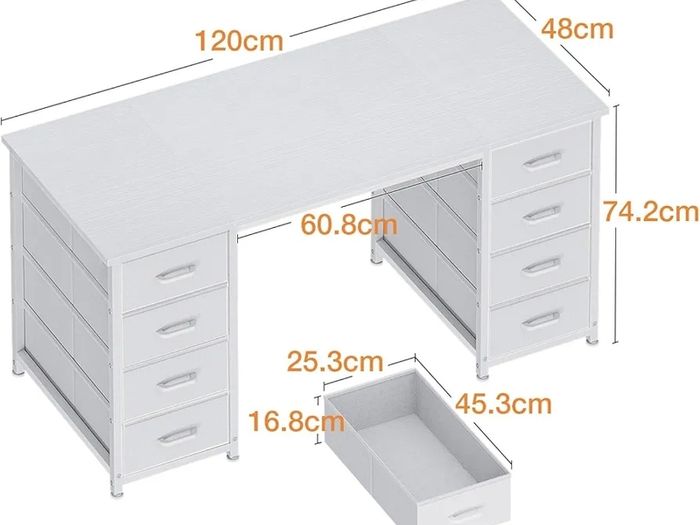 Computer Desk with Drawers, 120x48cm Modern Office Desk with Storage, Small Study Table for Home Office, White