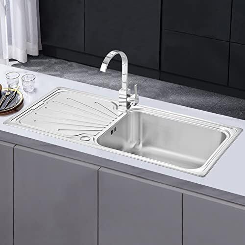 Kitchen Sink Stainless Steel Large Bowl Welding Style Inset Reversible Drainer & Strainer Waste Pipes Clips 1000 X 500 mm