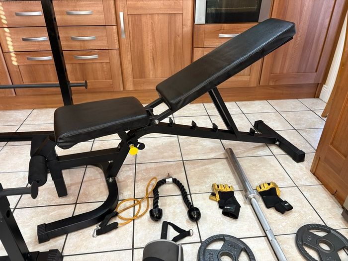 Beautiful Olympic Power Rack + Full Size Integrated Cable System, Olympic Weight, Dumbbells, Bench +