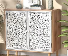 Sideboards for Living Room Cabinets Vintage Hollow Buffet Accent Cabinet with Adjustable Shelf, Magnetic Closure, Cupboard for Kitchen, Dining Room, Hallway 80 x 35 x 78 cm