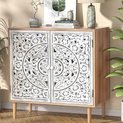 Sideboards for Living Room Cabinets Vintage Hollow Buffet Accent Cabinet with Adjustable Shelf, Magnetic Closure, Cupboard for Kitchen, Dining Room, Hallway 80 x 35 x 78 cm