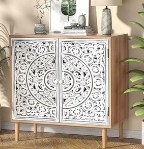 Sideboards for Living Room Cabinets Vintage Hollow Buffet Accent Cabinet with Adjustable Shelf, Magnetic Closure, Cupboard for Kitchen, Dining Room, Hallway 80 x 35 x 78 cm
