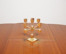 Vintage Brutalist Solid Brass 5-Arm Candelabra, 1970s.