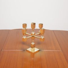 Vintage Brutalist Solid Brass 5-Arm Candelabra, 1970s.