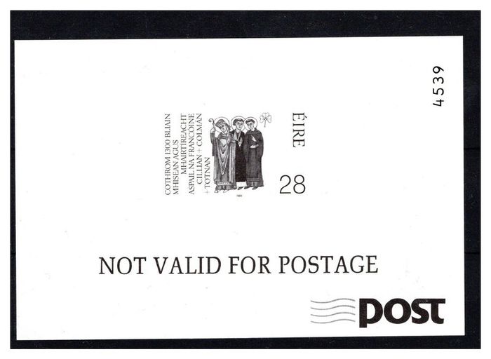 1989 Ireland 1300th Anniversary of the Martyrdon of Irish Missionaries to Germany / Franconian Apostle Black and White Proof.
