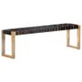 Bench 150 cm Black Real Leather and Solid Mango Wood Image 8