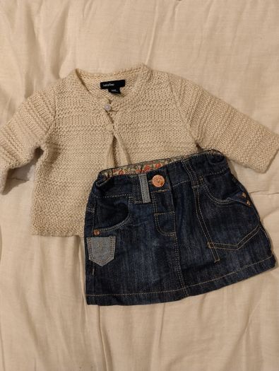 Next Blue Denim Skirt & Gap wool cardigan