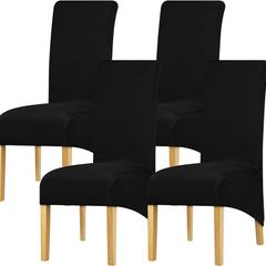 Plus Size Chair Covers Stretch Spandex High Back Chair Slipcover for Wedding Party Dining Room Home Decor Black 4 pieces