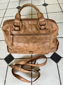 A-WEAR BAG OVERNIGHT WEEKEND Camel beige Stylish Faux Leather bag. Brass hardware In Very Good Condition. Generous sizing