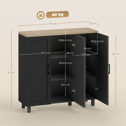 Sideboard Buffet Cabinet with 3 Doors and Adjustable Shelves