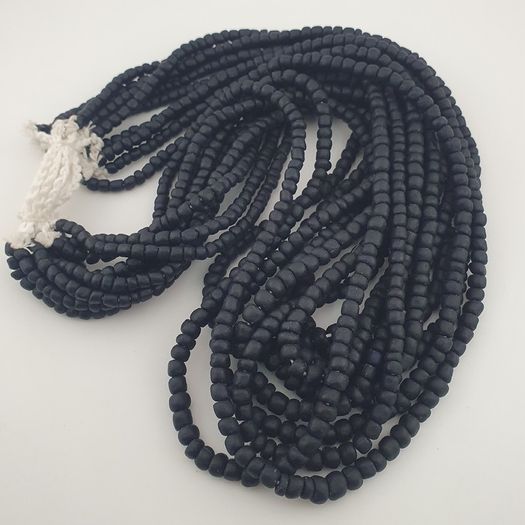 Antique African Style Dark Black Blue 5-6.6mm Glass Beads Necklace Strand
