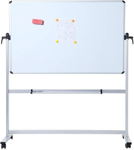 Double-Sided Magnetic Revolving Mobile Whiteboard, Aluminium Frame & Stand,W110xH75 (FREE POSTAGE)