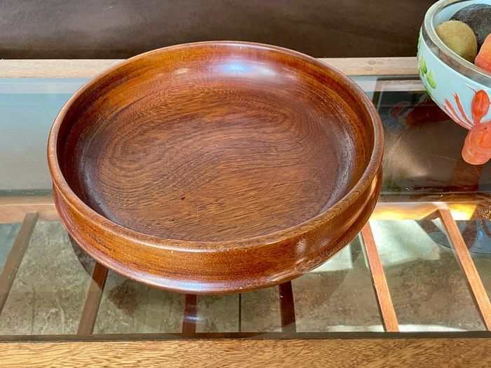 Magnificent Vintage Wide Wooden Turned Shallow Fruit Salad Bowl 1950s 1960s
