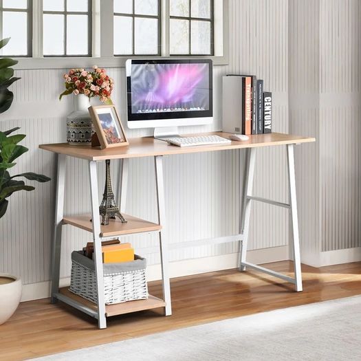 White Minimalistic Office Desk With Shelving