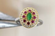 Turkish Style Ruby Emerald Crystal Silver Gold Ring
