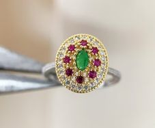 Turkish Style Ruby Emerald Crystal Silver Gold Ring