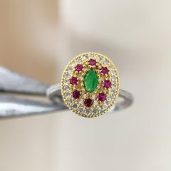Turkish Style Ruby Emerald Crystal Silver Gold Ring