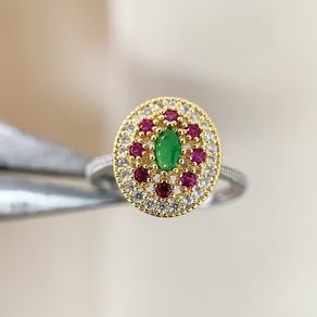 Turkish Style Ruby Emerald Crystal Silver Gold Ring