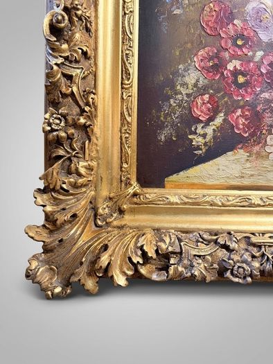 Vintage Floral Still Life Statement Framed Oil Painting