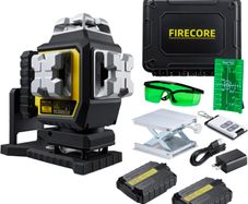 Laser Level, 4 x 360 Self Leveling Green Tiling Laser Tool, 3D Cross Line Laser Level Tool, High Accuracy Floor Laser with 2 Li-ion Batteries, Remote Control