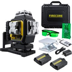 Laser Level, 4 x 360 Self Leveling Green Tiling Laser Tool, 3D Cross Line Laser Level Tool, High Accuracy Floor Laser with 2 Li-ion Batteries, Remote Control