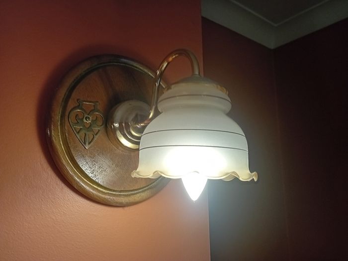 Vintage Brass Wall Light with Glass Shade