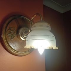 Vintage Brass Wall Light with Glass Shade