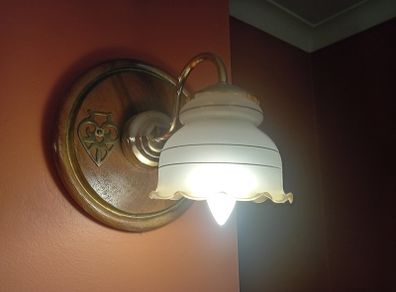 Vintage Brass Wall Light with Glass Shade